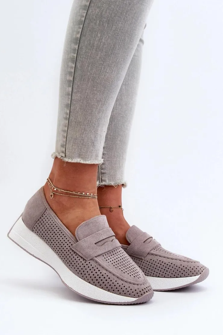 Damskie Boto Mokasyny Damskie Na Platformie Eko Zamszowe Szare Inesqua