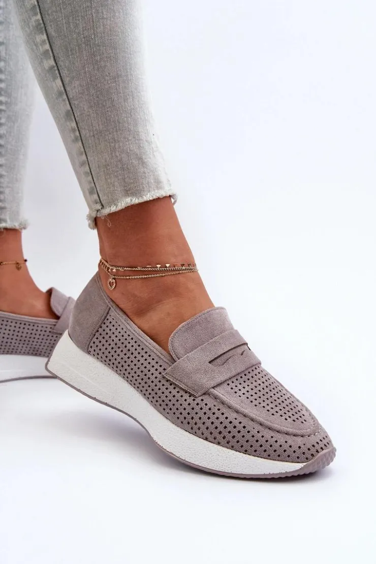 Damskie Boto Mokasyny Damskie Na Platformie Eko Zamszowe Szare Inesqua