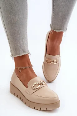 Damskie Evento Mokasyny Damskie Na Platformie Z Ozdobą Jasnobeżowe Kaldina