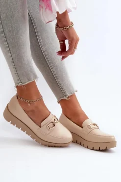 Damskie Evento Mokasyny Damskie Na Platformie Z Ozdobą Jasnobeżowe Kaldina