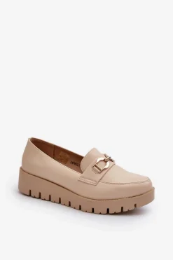 Damskie Evento Mokasyny Damskie Na Platformie Z Ozdobą Jasnobeżowe Kaldina