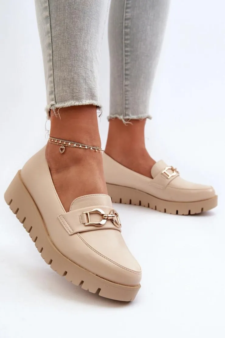 Damskie Evento Mokasyny Damskie Na Platformie Z Ozdobą Jasnobeżowe Kaldina