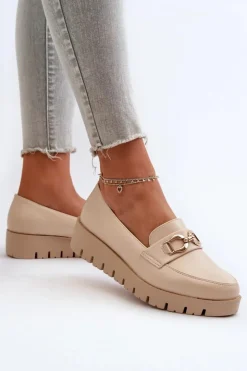 Damskie Evento Mokasyny Damskie Na Platformie Z Ozdobą Jasnobeżowe Kaldina