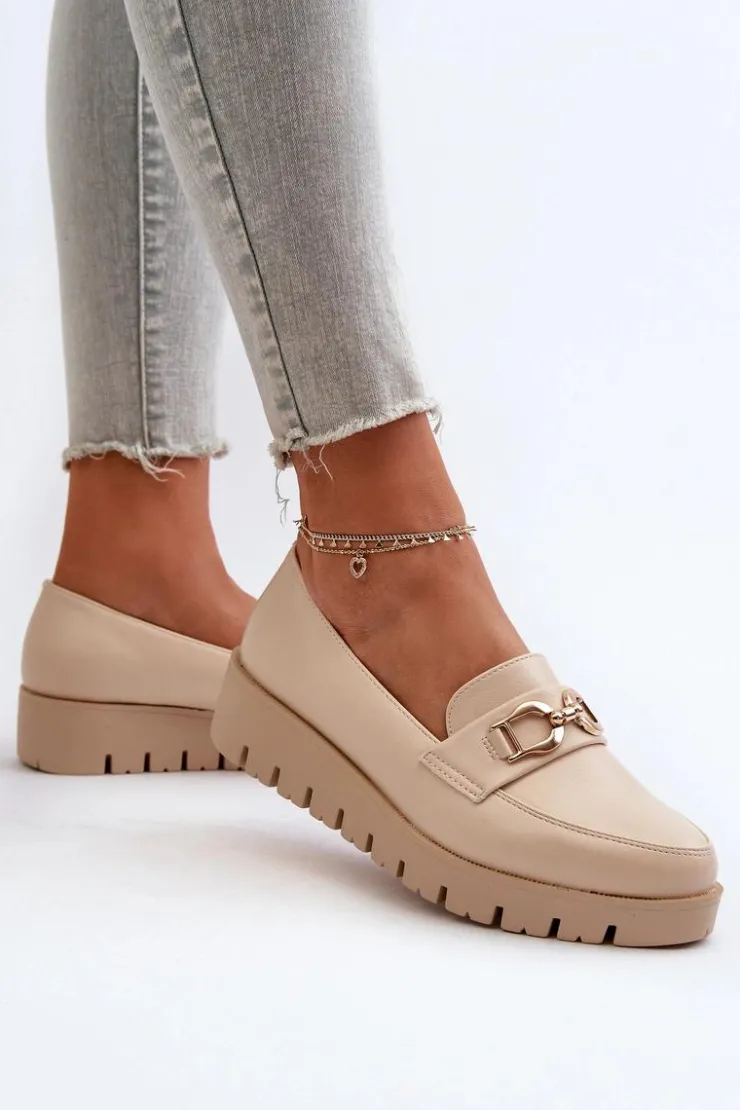 Damskie Evento Mokasyny Damskie Na Platformie Z Ozdobą Jasnobeżowe Kaldina