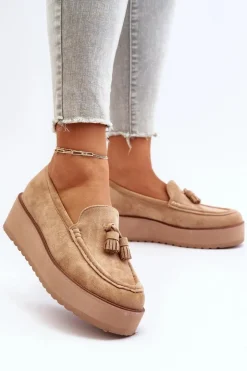 Boto Mokasyny Na Platformie|Mokasyny Damskie Zamszowe*Mokasyny Damskie Na Platformie Z Frędzlami Brązowe Mialani