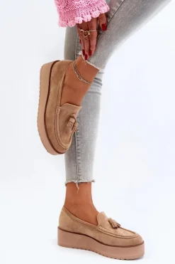 Boto Mokasyny Na Platformie|Mokasyny Damskie Zamszowe*Mokasyny Damskie Na Platformie Z Frędzlami Brązowe Mialani