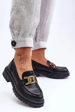 Boto Mokasyny Damskie Skórzane|Mokasyny Na Platformie*Mokasyny Damskie Na Platformie Z Ozdobą Czarne Ameg