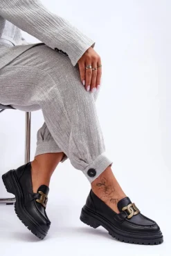 Boto Mokasyny Damskie Skórzane|Mokasyny Na Platformie*Mokasyny Damskie Na Platformie Z Ozdobą Czarne Ameg