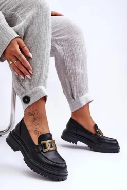 Boto Mokasyny Damskie Skórzane|Mokasyny Na Platformie*Mokasyny Damskie Na Platformie Z Ozdobą Czarne Ameg