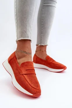 Damskie Boto Mokasyny Damskie Na Platformie Eko Zamszowe Pomarańczowe Inesqua