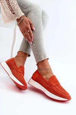 Damskie Boto Mokasyny Damskie Na Platformie Eko Zamszowe Pomarańczowe Inesqua