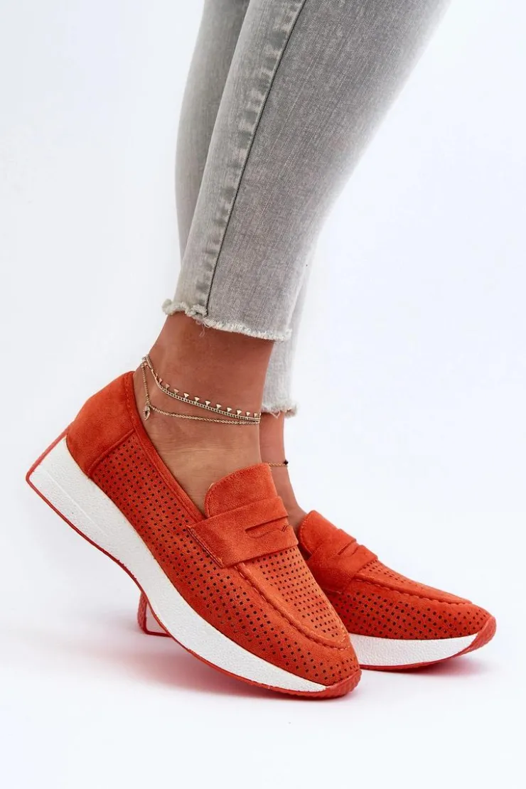 Damskie Boto Mokasyny Damskie Na Platformie Eko Zamszowe Pomarańczowe Inesqua