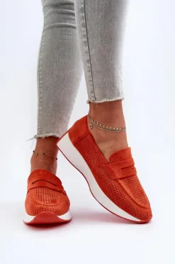 Damskie Boto Mokasyny Damskie Na Platformie Eko Zamszowe Pomarańczowe Inesqua