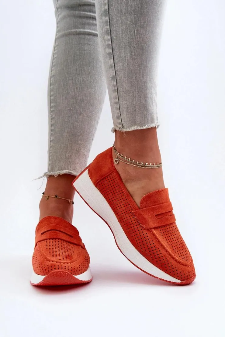 Damskie Boto Mokasyny Damskie Na Platformie Eko Zamszowe Pomarańczowe Inesqua