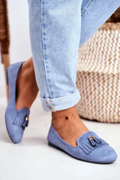 Boto Mokasyny Damskie Zamszowe*Mokasyny Damskie Niebieskie Lordsy Frędzle Therese