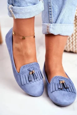 Boto Mokasyny Damskie Zamszowe*Mokasyny Damskie Niebieskie Lordsy Frędzle Therese