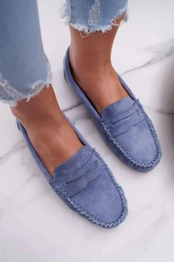 Online Boto Mokasyny Damskie Niebieskie Zamszowe Bolero