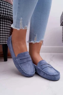 Online Boto Mokasyny Damskie Niebieskie Zamszowe Bolero