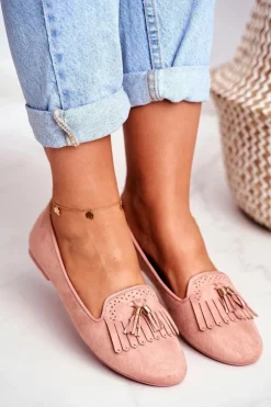 Sale Boto Mokasyny Damskie Różowe Lordsy Frędzle Therese