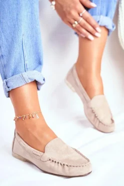 New Buty Sergio Leone Mokasyny Damskie Sergio Leone Zamszowe Beżowe MK722