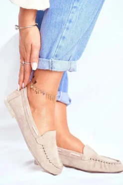 New Buty Sergio Leone Mokasyny Damskie Sergio Leone Zamszowe Beżowe MK722