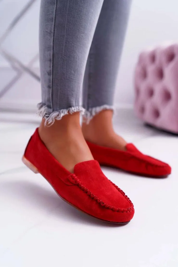 Best Buty Sergio Leone Mokasyny Damskie Sergio Leone Zamszowe Czerwone Winted