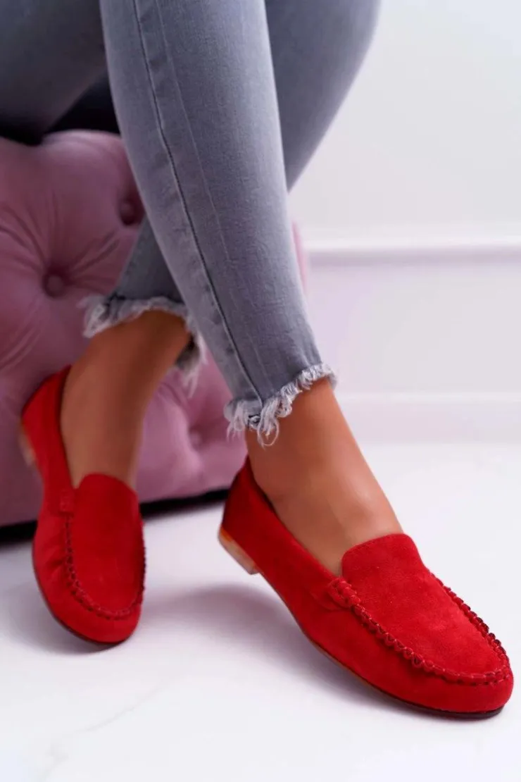 Best Buty Sergio Leone Mokasyny Damskie Sergio Leone Zamszowe Czerwone Winted