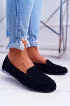 Buty Sergio Leone Mokasyny Damskie Zamszowe*Mokasyny Damskie Sergio Leone Zamszowe Czarne Winted