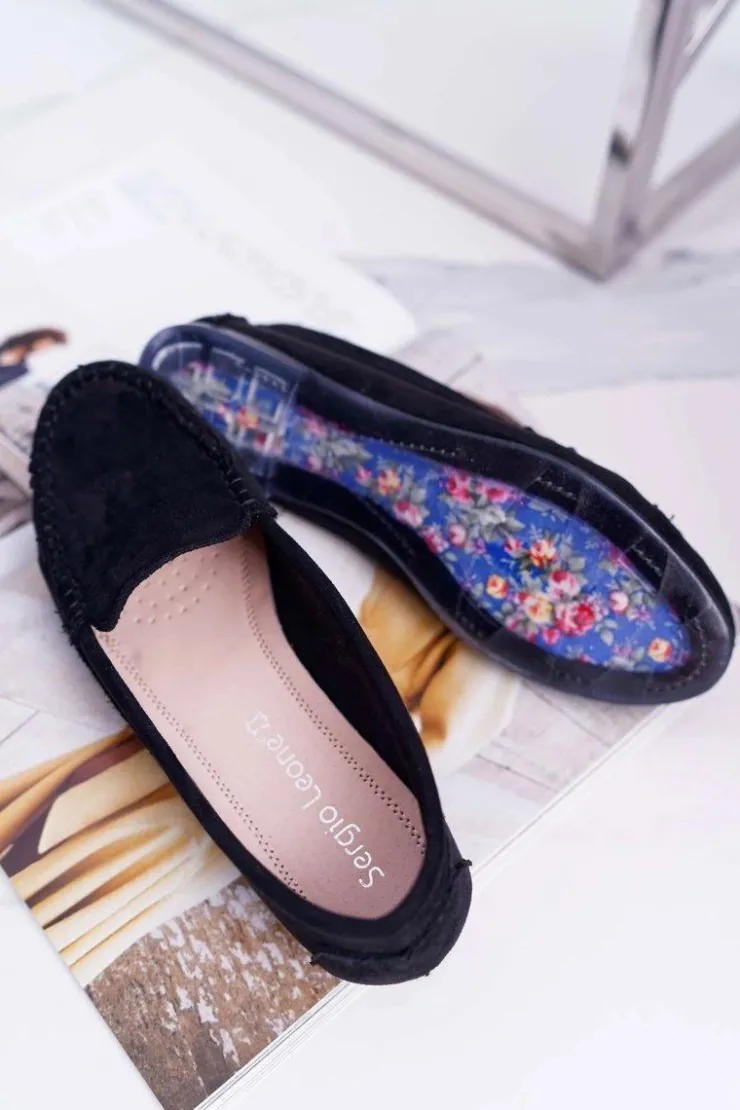 Buty Sergio Leone Mokasyny Damskie Zamszowe*Mokasyny Damskie Sergio Leone Zamszowe Czarne Winted