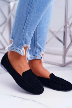 Buty Sergio Leone Mokasyny Damskie Zamszowe*Mokasyny Damskie Sergio Leone Zamszowe Czarne Winted