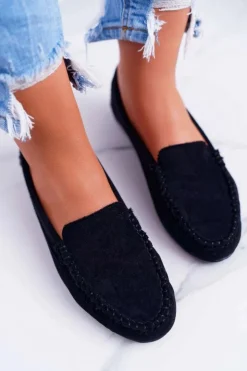 Buty Sergio Leone Mokasyny Damskie Zamszowe*Mokasyny Damskie Sergio Leone Zamszowe Czarne Winted