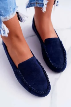 Damskie Buty Sergio Leone Mokasyny Damskie Sergio Leone Zamszowe Granatowe Winted