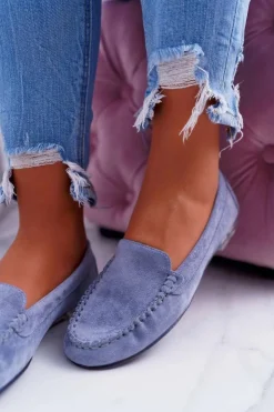 Online Buty Sergio Leone Mokasyny Damskie Sergio Leone Zamszowe Jasnoniebieskie Winted