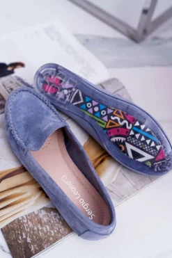 Online Buty Sergio Leone Mokasyny Damskie Sergio Leone Zamszowe Jasnoniebieskie Winted