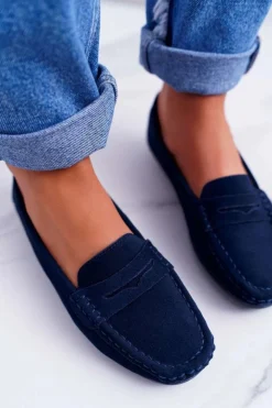 Damskie Damskie buty S.Barski Mokasyny Damskie Skóra Zamszowa Granatowe Tenzion