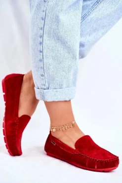 Damskie Buty damskie Vinceza Mokasyny Damskie Skóra Zamsz Czerwone Papito
