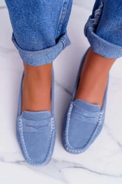 Damskie buty S.Barski Mokasyny Damskie Zamszowe*Mokasyny Damskie Skóra Zamszowa Błękitne Tenzion