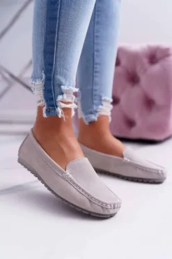 Discount Damskie buty S.Barski Mokasyny Damskie Skóra Zamszowa Beżowe Tenzion