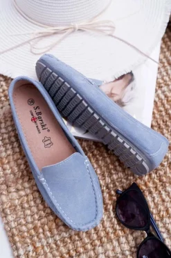Clearance Damskie buty S.Barski Mokasyny Damskie Skóra Zamszowa Niebieskie Tenzion