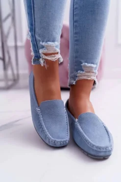 Clearance Damskie buty S.Barski Mokasyny Damskie Skóra Zamszowa Niebieskie Tenzion