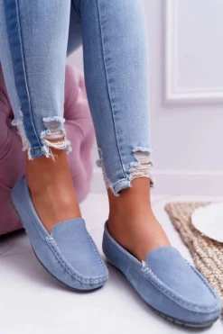 Clearance Damskie buty S.Barski Mokasyny Damskie Skóra Zamszowa Niebieskie Tenzion