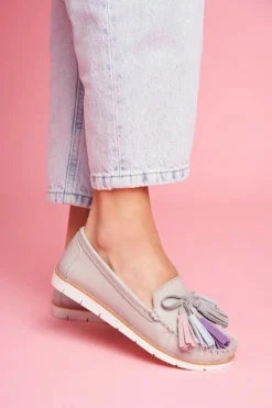 Discount Evento Mokasyny Damskie Skórzane Szare Bebbo