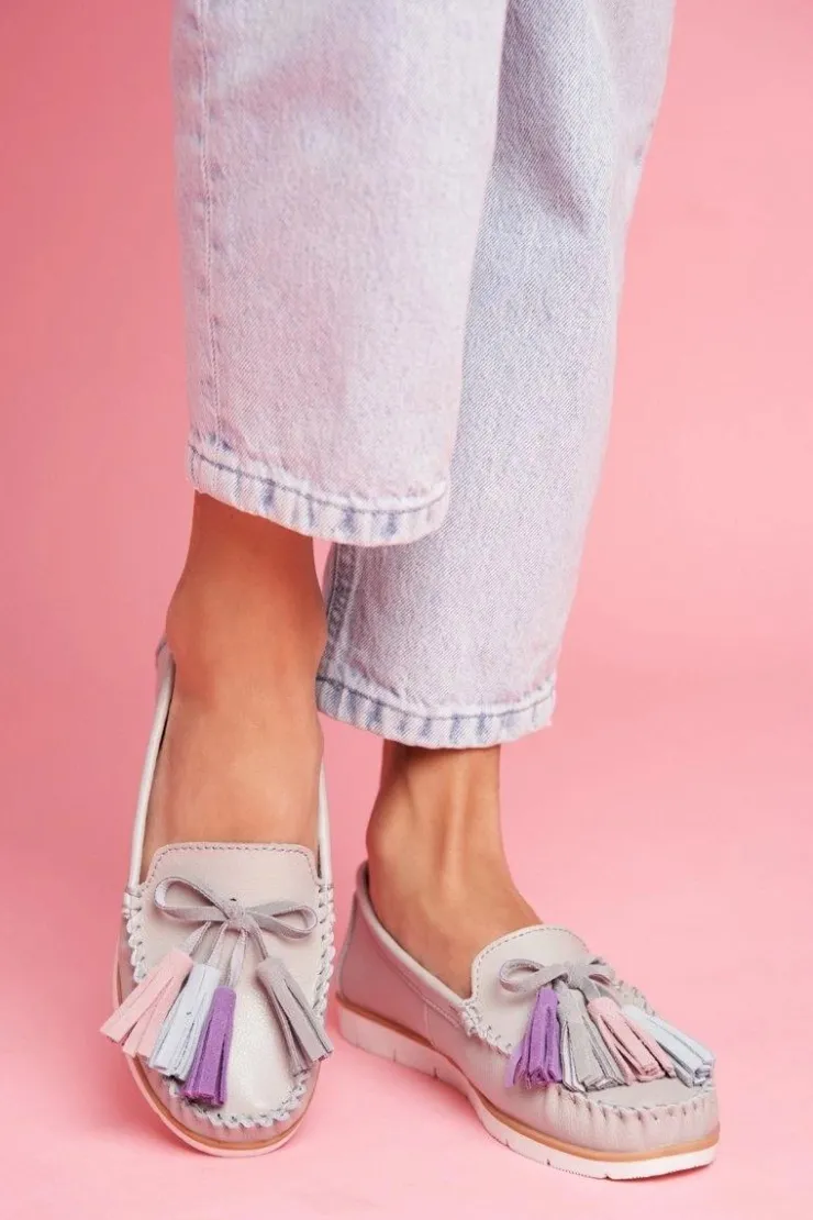 Discount Evento Mokasyny Damskie Skórzane Szare Bebbo