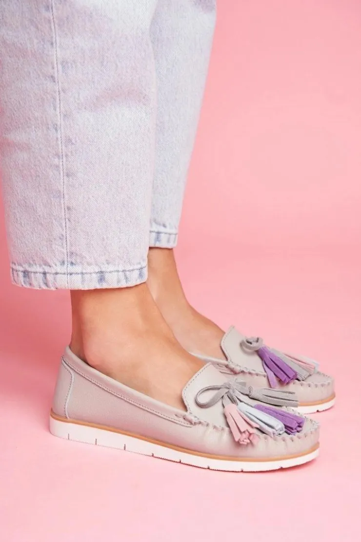 Discount Evento Mokasyny Damskie Skórzane Szare Bebbo