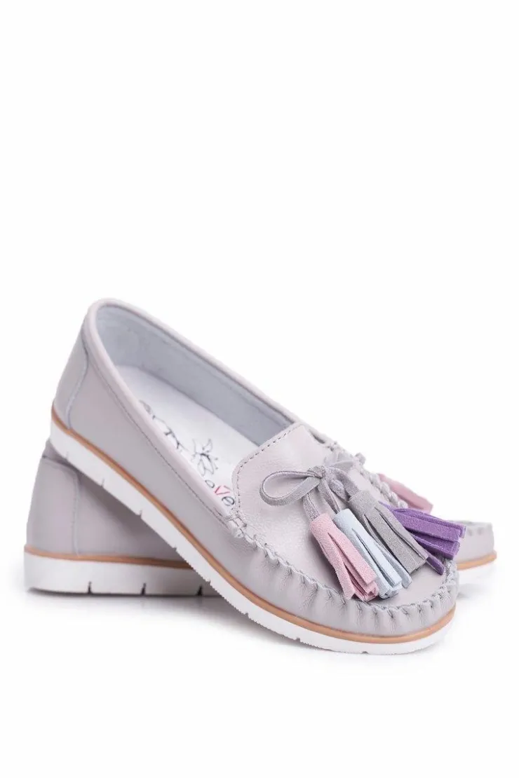 Discount Evento Mokasyny Damskie Skórzane Szare Bebbo