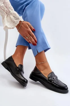 Outlet Buty damskie Vinceza Mokasyny Damskie Skórzane Czarne Nurea