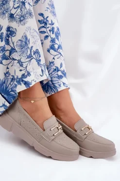 Buty damskie Vinceza Loafersy Damskie|Mokasyny Damskie Skórzane*Mokasyny Damskie Skórzane Ze Złotym Detalem Vinceza 88007 Ciemnobeżowe Beżowy