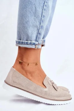 Sale Evento Mokasyny Damskie Skórzane Złote Amore Mio