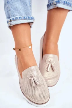 Sale Evento Mokasyny Damskie Skórzane Złote Amore Mio