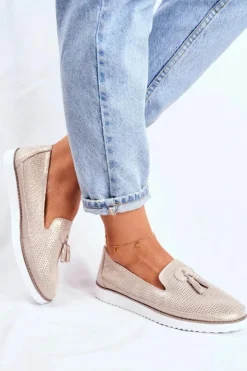 Sale Evento Mokasyny Damskie Skórzane Złote Amore Mio